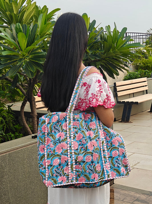 Petal Print Quilted Tote Bag