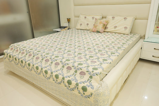 Orchid Oasis Jaipuri Print Double Bed King Size Bedsheet with 2 Pillow Covers