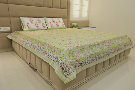 Blooming Bouquet Jaipuri Print Double Bed King Size Bedsheet with 2 Pillow Covers