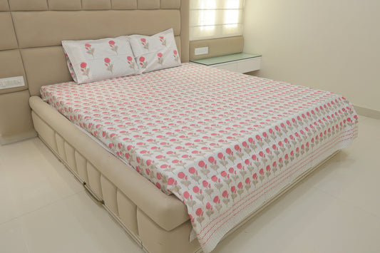 Blush Bloom Double Bed King Size Bedsheet with 2 Pillow Covers