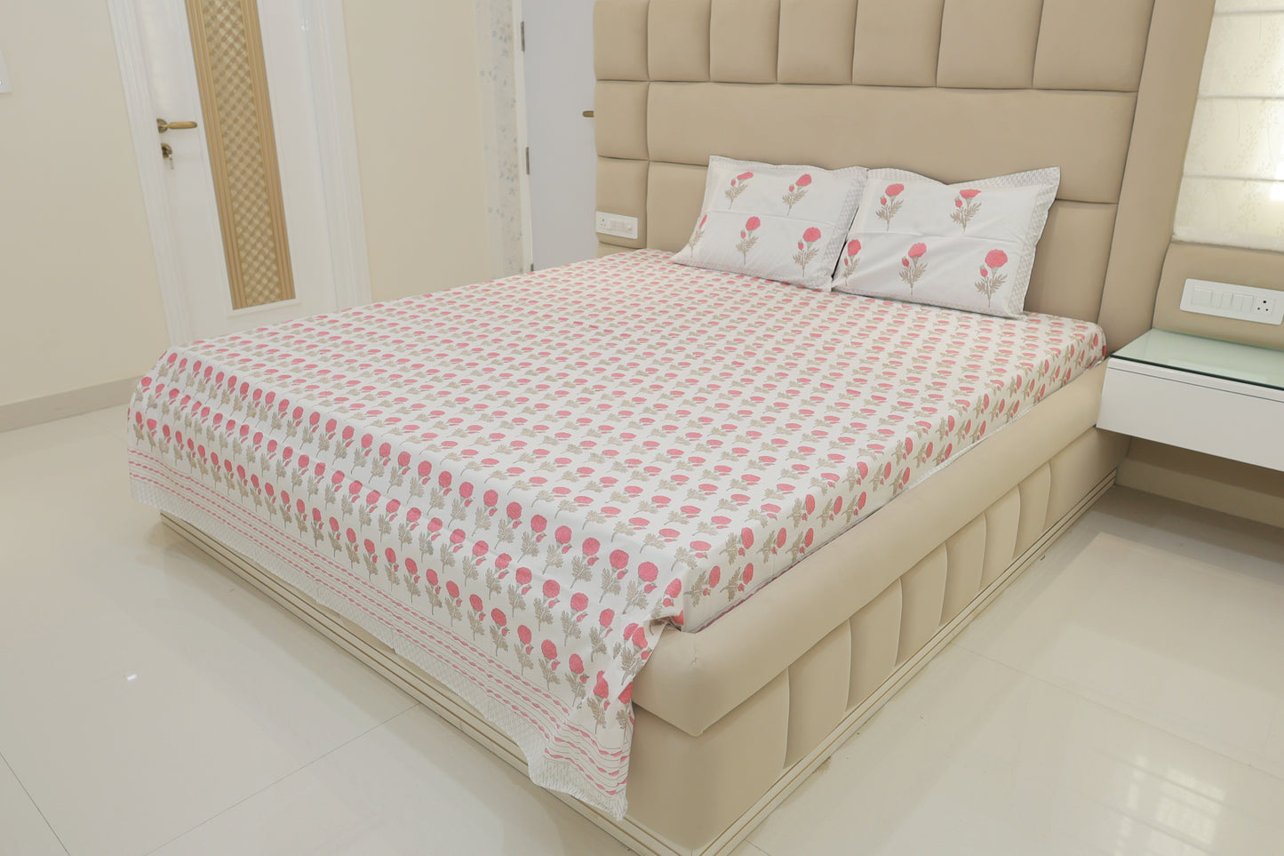 Blush Bloom Double Bed King Size Bedsheet with 2 Pillow Covers