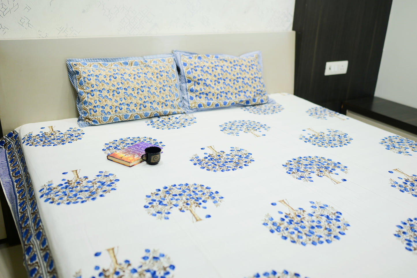 Cobalt Comfort Double Bed King Size Cotton Bedsheet with 2 Pillow Covers