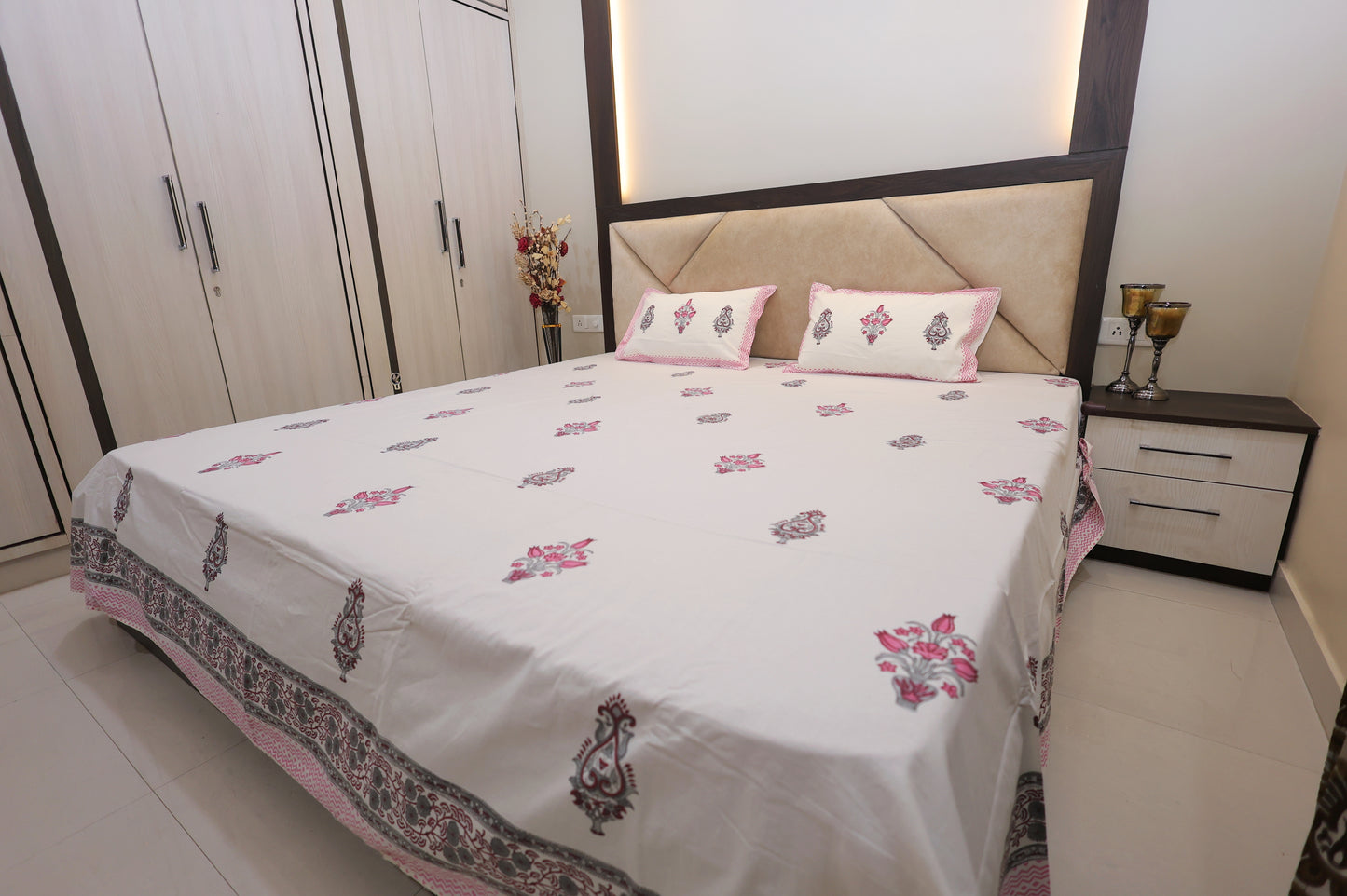 Cultural Comforts Double Bed Super King Size Bedsheet Premium Fabric with 2 Pillow Covers