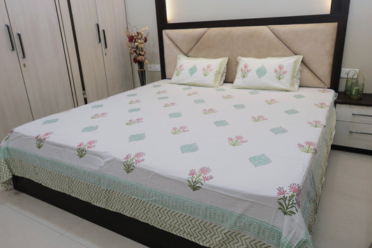 Floral Bouquet Bliss Double Bed Super King Size Bedsheet Premium Fabric with 2 Pillow Covers