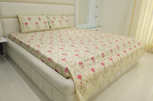 Floral Fiesta Double Bed King Size Bedsheet with 2 Pillow Covers