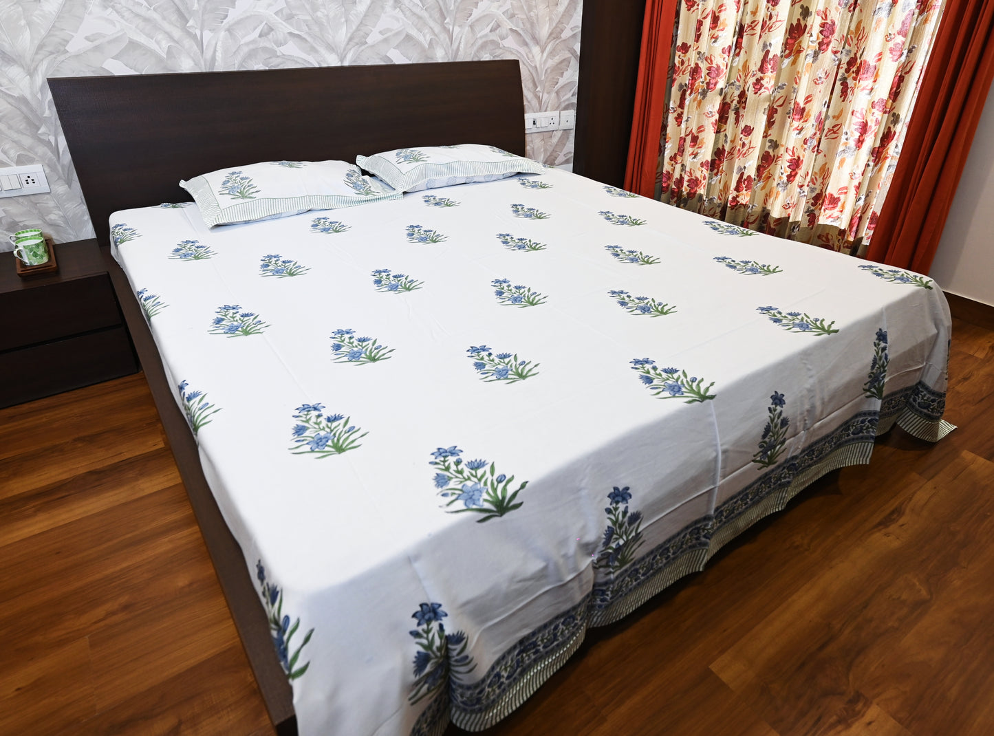 Garden of Dreams Double Bed King Size Bedsheet Super Premium Cotton Fabric with 2 Pillow Covers