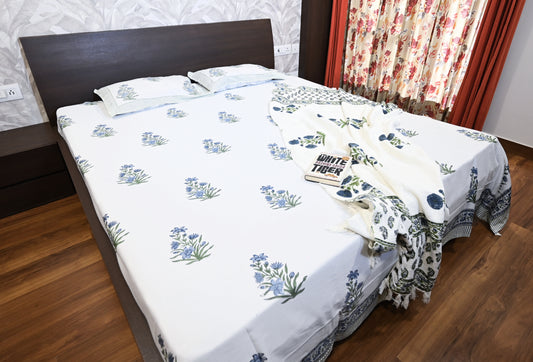 Garden of Dreams Double Bed King Size Bedsheet Super Premium Cotton Fabric with 2 Pillow Covers