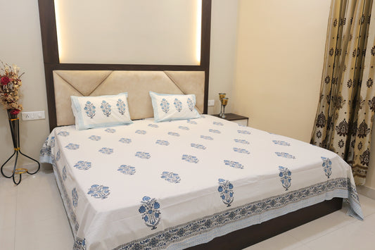 Indigo Infusion Double Bed Super King Size Bedsheet Premium Fabric with 2 Pillow Covers