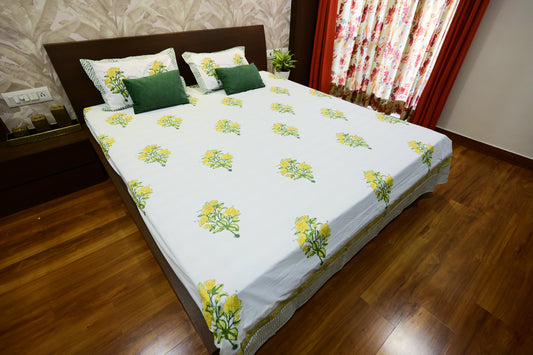 Marigold Mosaic Double Bed King Size Bedsheet Percale Premium Fabric with 2 Pillow Covers