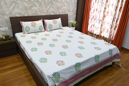 Nature's Embrace Double Bed King Size Bedsheet Percale Premium Fabric with 2 Pillow Covers