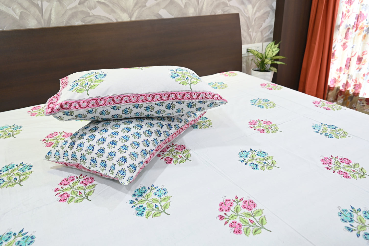 Nature's Embrace Double Bed King Size Bedsheet Percale Premium Fabric with 2 Pillow Covers