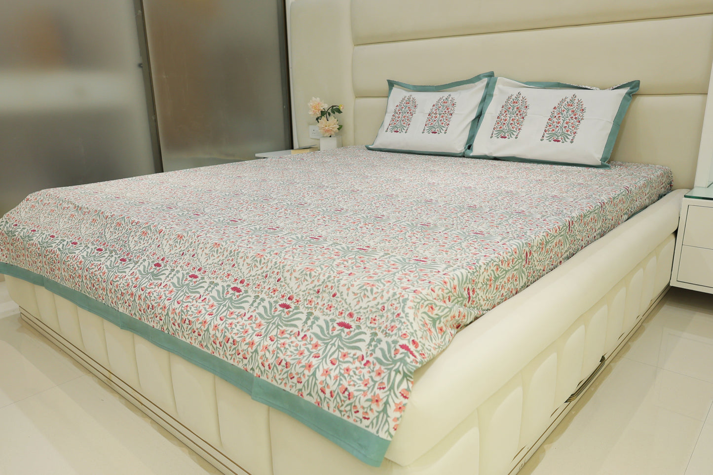 Petal Dreams Jaipuri Print Double Bed King Size Bedsheet with 2 Pillow Covers