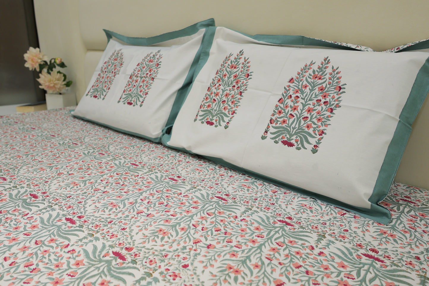 Petal Dreams Jaipuri Print Double Bed King Size Bedsheet with 2 Pillow Covers