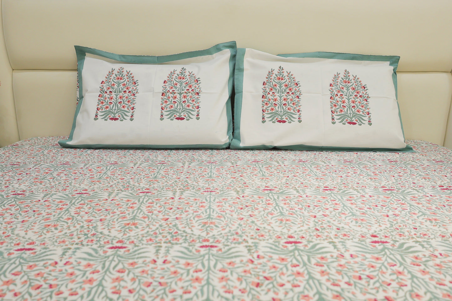 Petal Dreams Jaipuri Print Double Bed King Size Bedsheet with 2 Pillow Covers