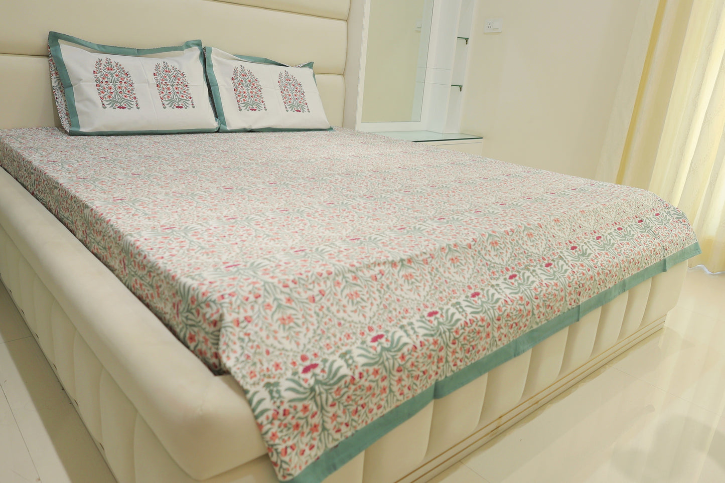 Petal Dreams Jaipuri Print Double Bed King Size Bedsheet with 2 Pillow Covers