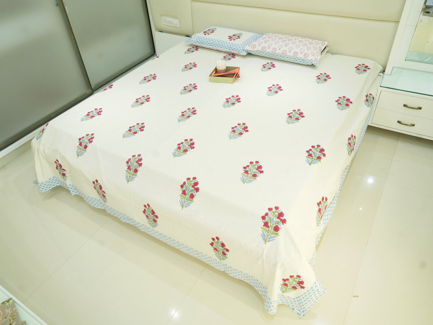 Rosewood Romance Double Bed King Size Bedsheet with 2 Pillow Covers