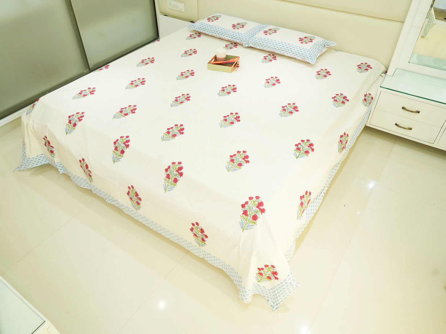 Rosewood Romance Double Bed King Size Bedsheet with 2 Pillow Covers