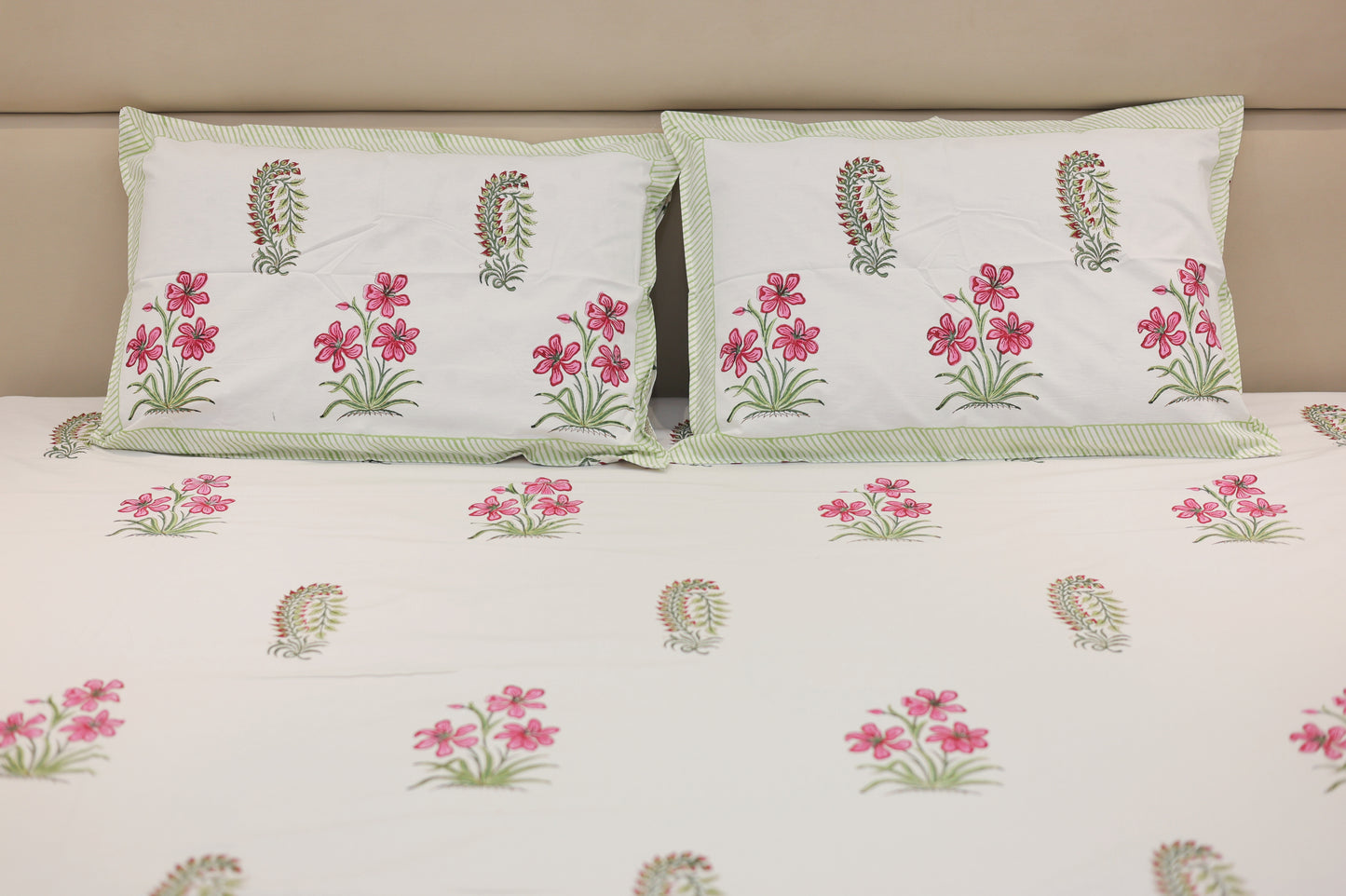 Rosy Blossom Jaipuri Print Double Bed King Size Bedsheet with 2 Pillow Covers