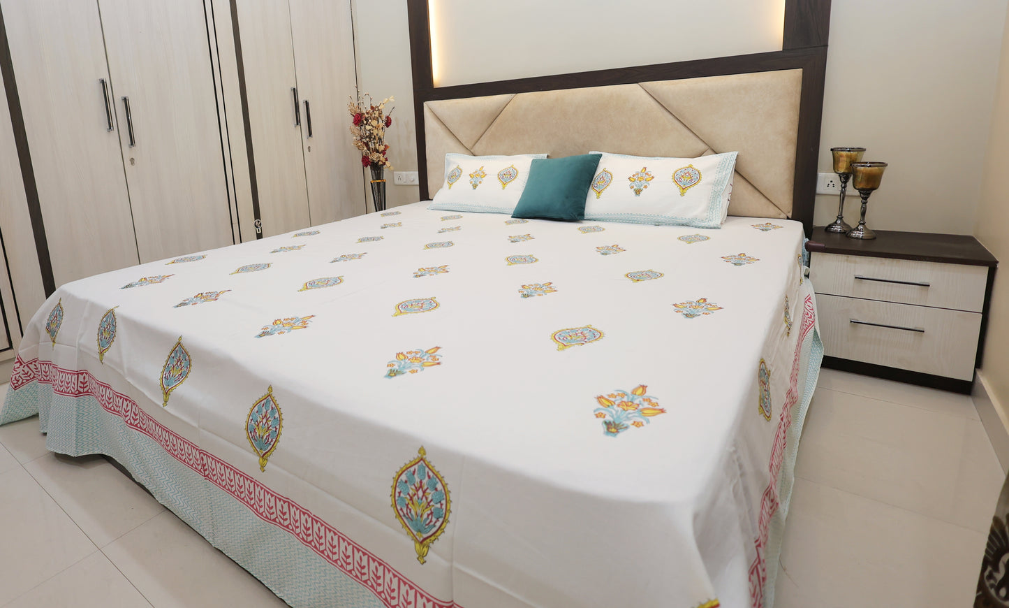 Soothing Symphony Double Bed Super King Size Bedsheet Super Premium Cotton Fabric with 2 Pillow Covers