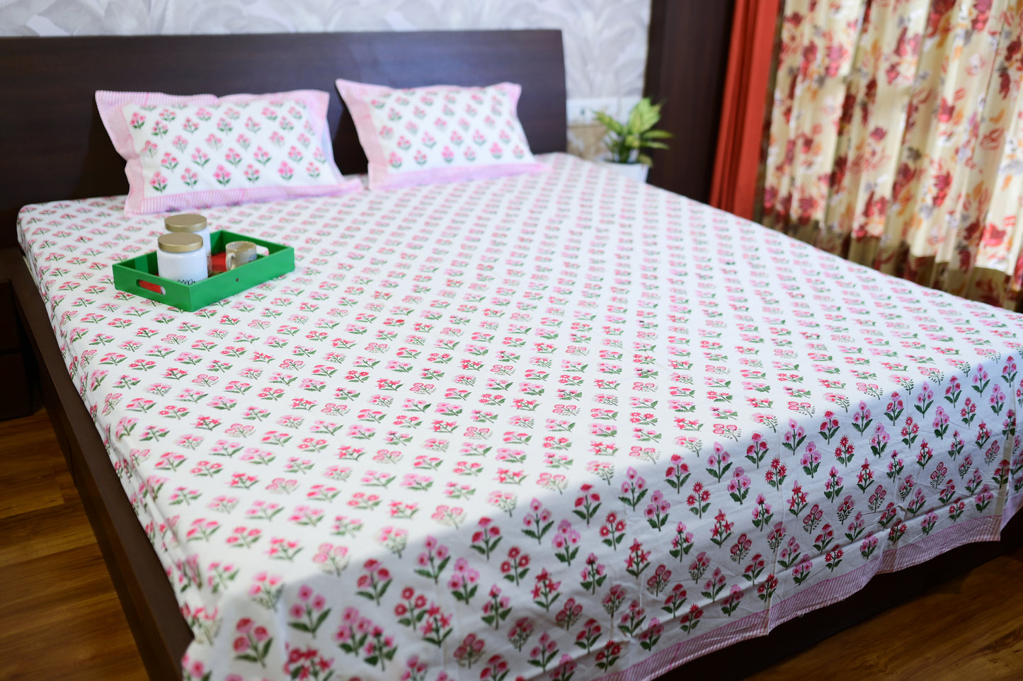 Whimsical Wildflowers Double Bed King Size Bedsheet Percale Premium Fabric with 2 Pillow Covers